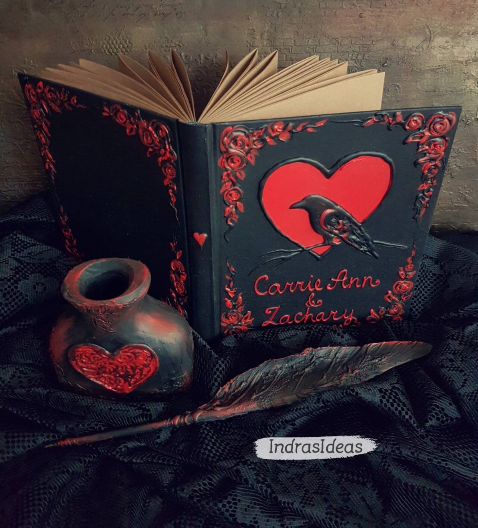 Black and Red Guest Book With Crow. Personalized Wedding Set Etsy
