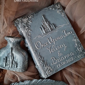 Silver wedding guest book, Once upon a time guest book, Fairy Tale Wedding, Personalized Guest book, castle, personalized silver gift. image 6