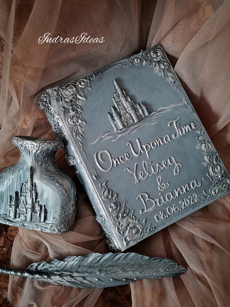 Silver wedding guest book, Once upon a time guest book, Fairy Tale Wedding, Personalized Guest book, castle, personalized silver gift. image 6