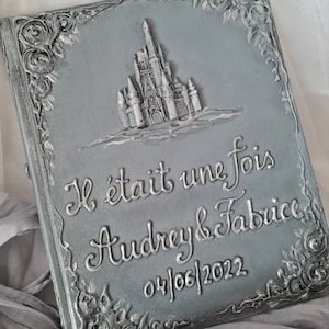 Silver wedding guest book, Once upon a time guest book, Fairy Tale Wedding, Personalized Guest book, castle, personalized silver gift. image 3