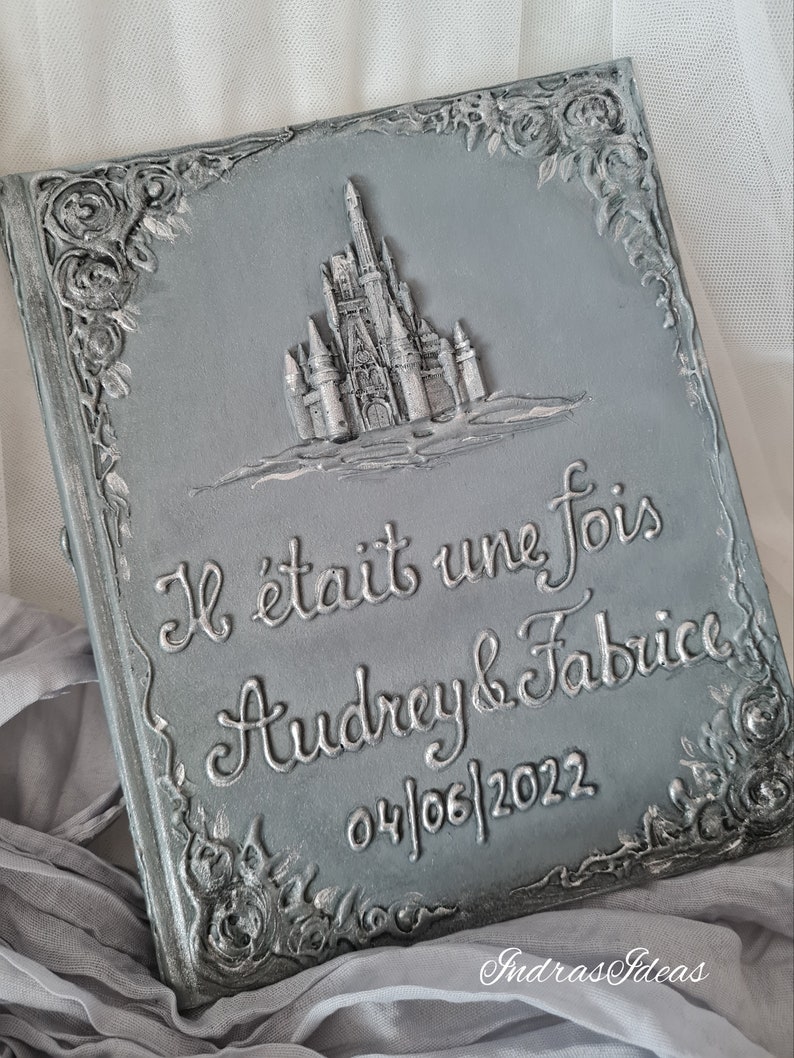 Silver wedding guest book, Once upon a time guest book, Fairy Tale Wedding, Personalized Guest book, castle, personalized silver gift. image 3