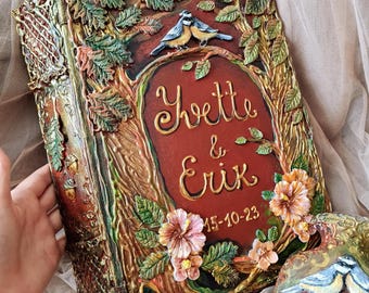 Personalized Wedding Guest Book, Forest Birds Couple , Enchanted Garden Photo Memory Journal, Custom Anniversary Gift