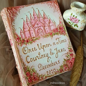 Fairytale wedding guest book. Pink wedding sign in book, Cinderella Quinceanera, Sweet sixteen guest book. Once Upon a Time guest book.