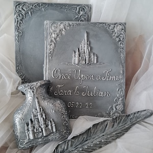 Silver wedding guest book, Once upon a time guest book, Fairy Tale Wedding, Personalized Guest book, castle, personalized silver gift. image 5