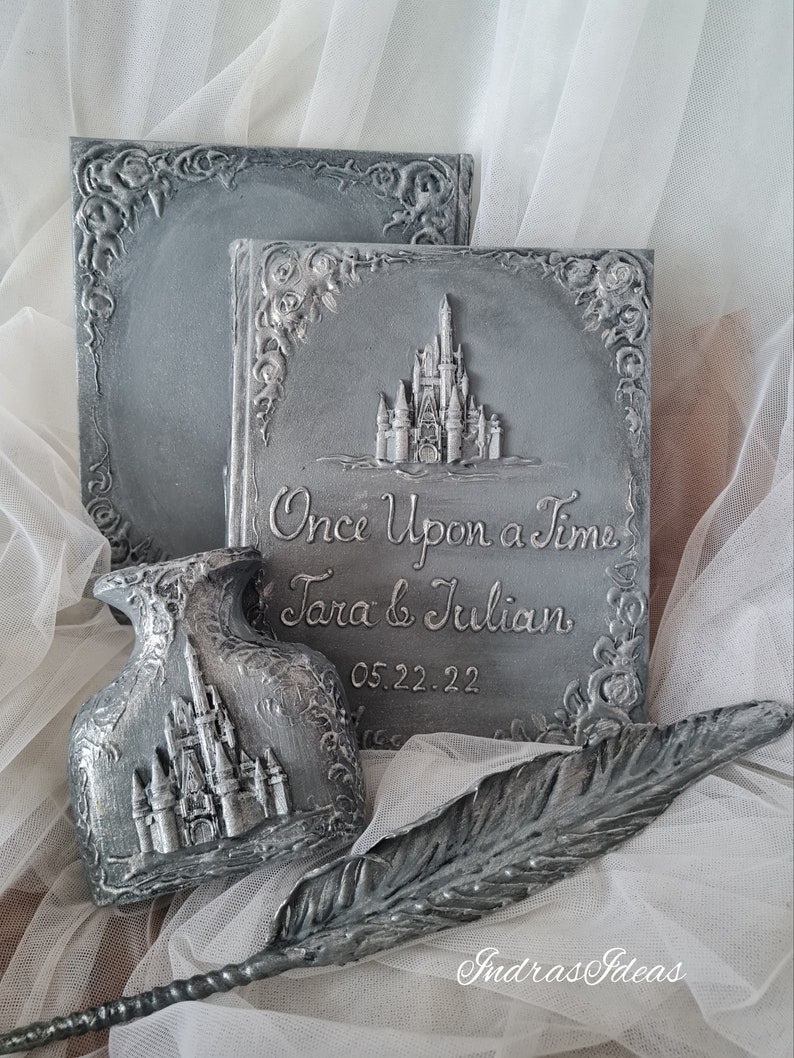 Silver wedding guest book, Once upon a time guest book, Fairy Tale Wedding, Personalized Guest book, castle, personalized silver gift. image 5