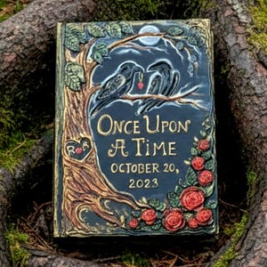 Personalized Fairytale Guest Book, Custom Storybook Journal with 3D Crows and Roses, Enchanted Forest Wedding Keepsake. image 4
