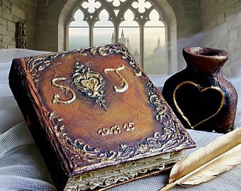 Rustic Wedding Guest Book, Personalized Medieval Memory Book, Vintage Luxury Old Money romance kepsake.