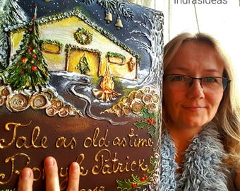 Personalized Christmas family photo album, guest book: yuor chosen theme, photo, decorative elements (11,8x12,9")