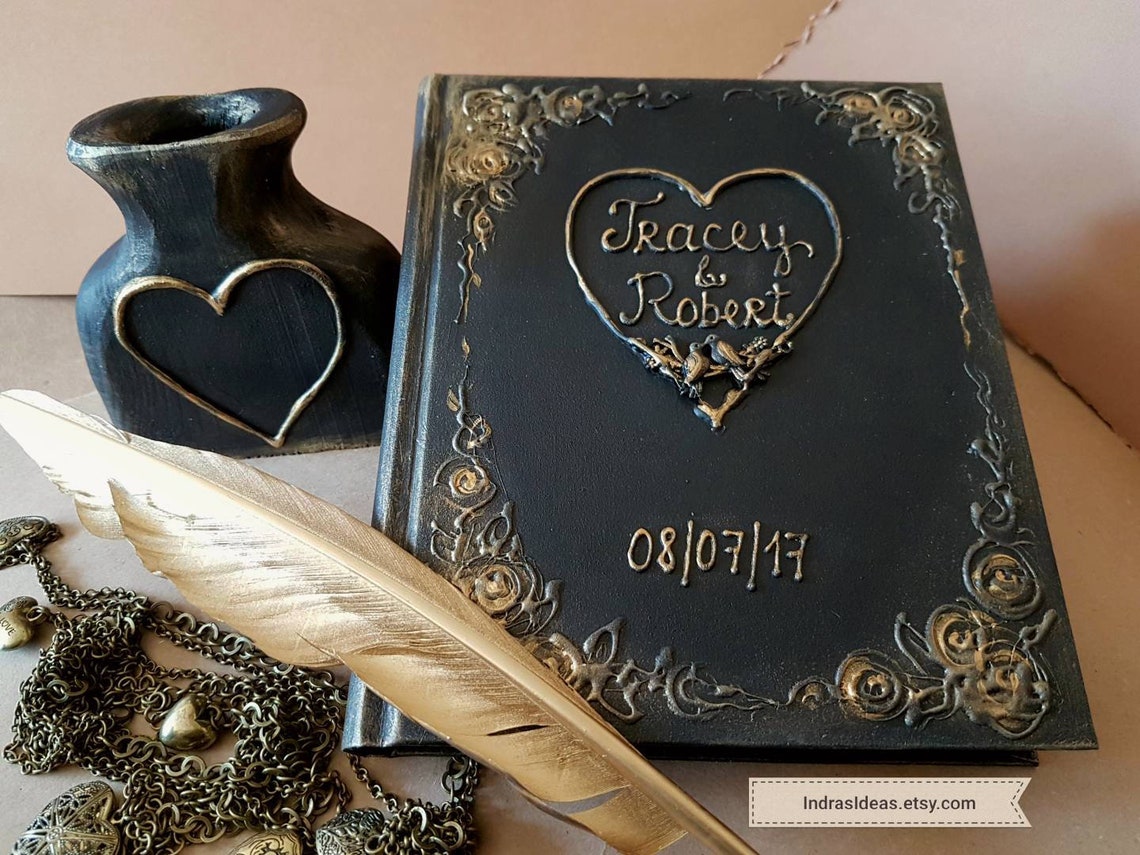 Personalized Guest book Black Guest book Black gold Wedding Etsy