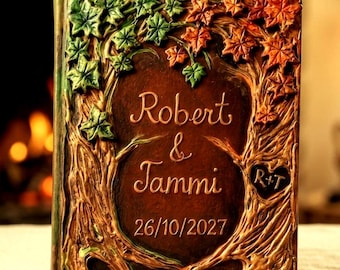 Woodland Autumn Wedding Guest Book, A5 Enchanted Forest Journal, Custom Fall Tree Guestbook with Initials and Date, Rustic Fairy Tale