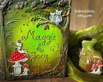 Personalized  Forest Wedding green Guest Book Set, Enchanted Fairytale Decoration