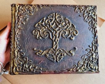 Celtic Tree of Life Grimoire, Large Pagan Book of Shadows, Hand-Sculpted Nature Journal, Spiritual Growth Notebook, 240 Pages.