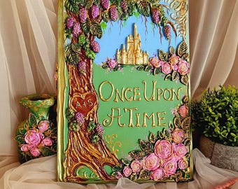 Rose Garden Fairytale Wedding Guest Book, Romantic Märchen Castle Storybook Journal, Medieval Royal princess 3D Guestbook.