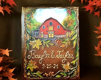 Country Barn wedding guest book. Personalized sign in  guest books. All size book and set with custom venue