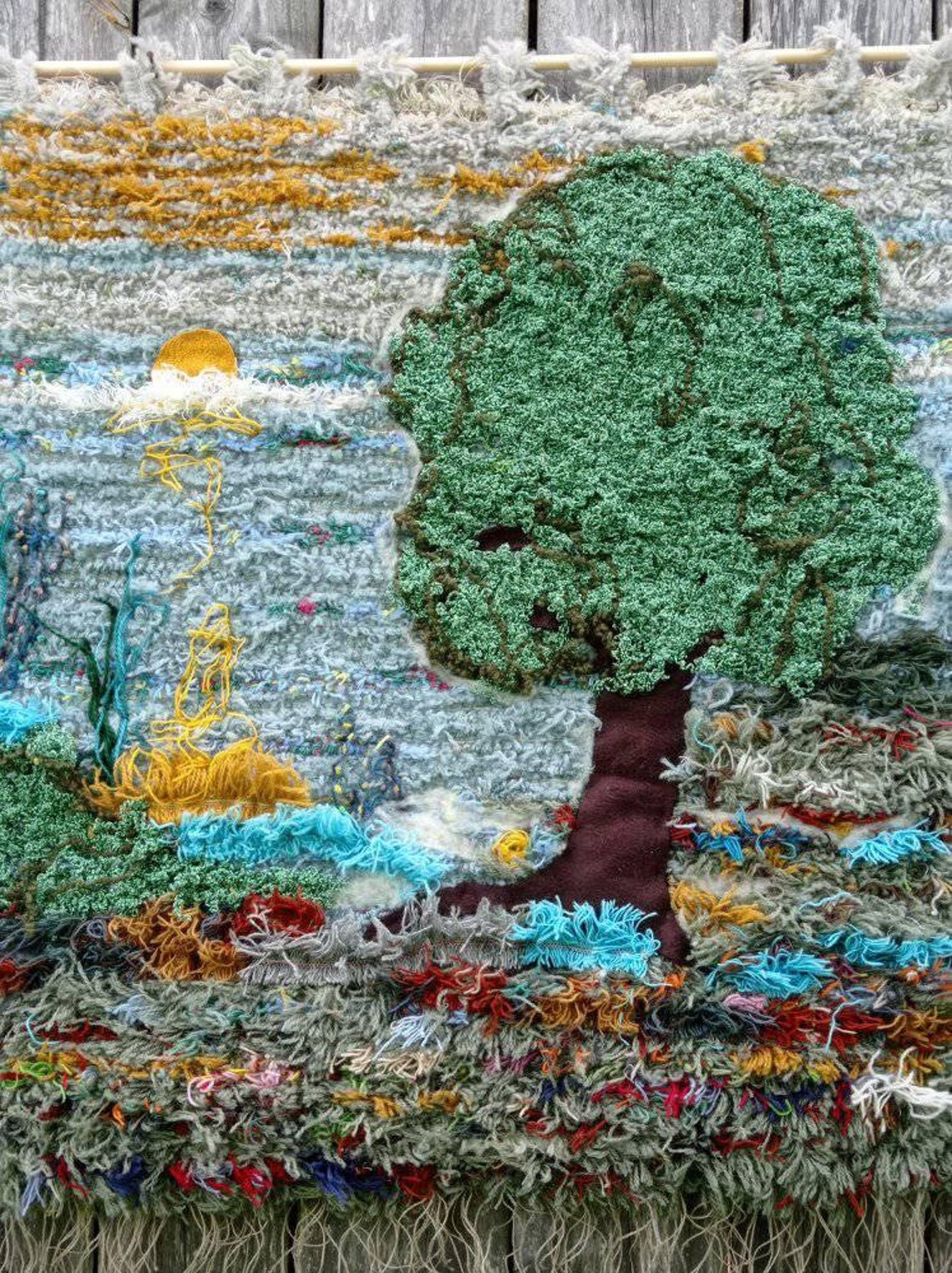 View of Handwoven Textured Weaving Wall Decor, Modern Fiber Art Work, Felted ...