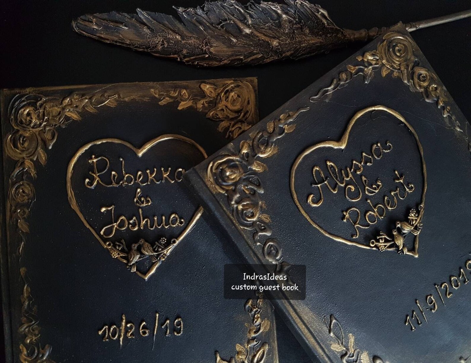Personalized Guest Book Black Guest Book Black Gold Wedding Etsy