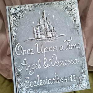 Silver wedding guest book, Once upon a time guest book, Fairy Tale Wedding, Personalized Guest book, castle, personalized silver gift. image 4