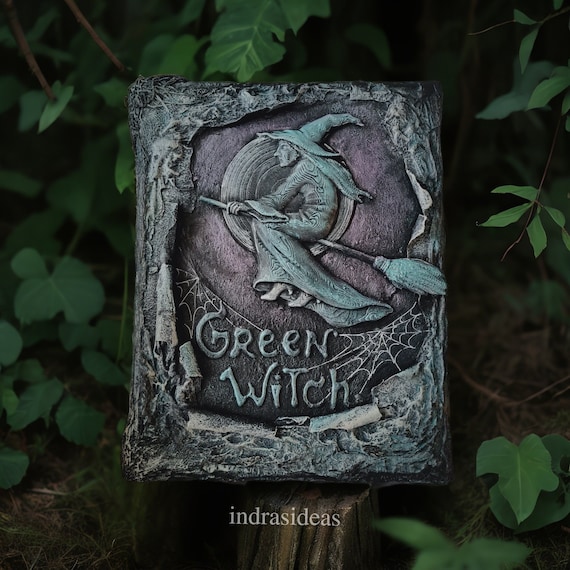 Green Witch Grimoire: Handmade Embossed journal, Nature Spell Book, hand torn pages