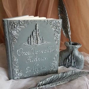 Silver wedding guest book, Once upon a time guest book, Fairy Tale Wedding, Personalized Guest book, castle, personalized silver gift. image 1
