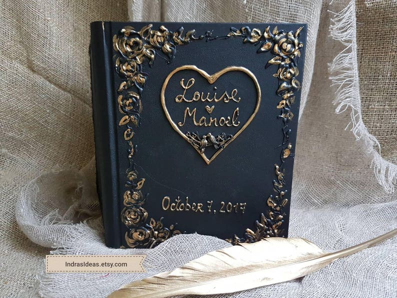 Personalized Guest book Black Guest book Black gold Wedding Etsy