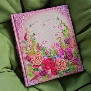 Floral Clasic photo album, with 3D embroidered flowers. Fabric covered photo book, ideal handmade birthday or wedding gift for your memories