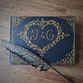 Victorian Gothic Wedding Guest Book, Personalized Initial in heart Journal product logo