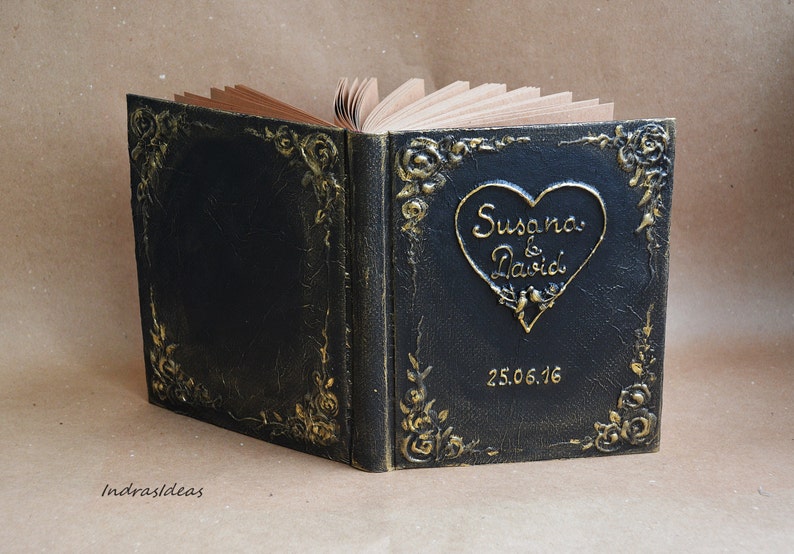 Personalized Guest book Black Guest book Black gold Wedding Etsy