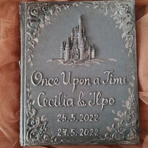 Silver wedding guest book, Once upon a time guest book, Fairy Tale Wedding, Personalized Guest book, castle, personalized silver gift. image 2