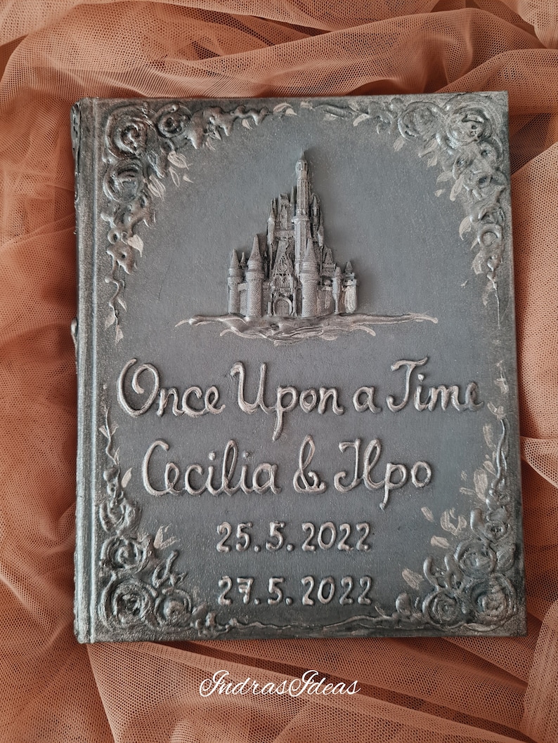 Silver wedding guest book, Once upon a time guest book, Fairy Tale Wedding, Personalized Guest book, castle, personalized silver gift. image 2