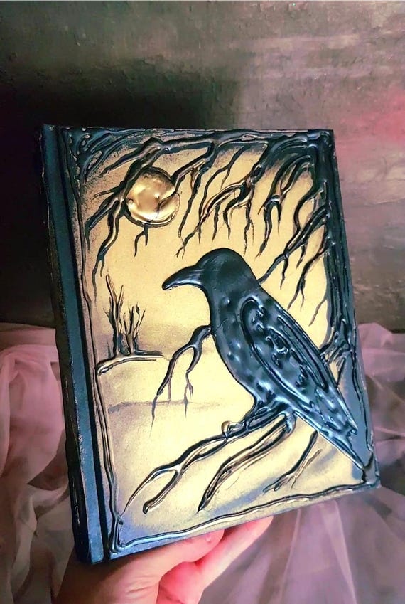 Handmade Raven Journal, Book of Shadows, Gothic Black Magic Spellbook