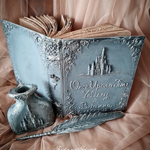 Libro degli ospiti da favola per nozze d'argento con castello. Libro degli ospiti del matrimonio invernale, pagine di carta kraft strappate a mano.