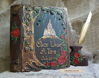 Fairytale wedding guest book, custom Woodland wedding guest, Rustic wedding, Medieval Wedding, Enchanted Forest Weddings, once upon a time