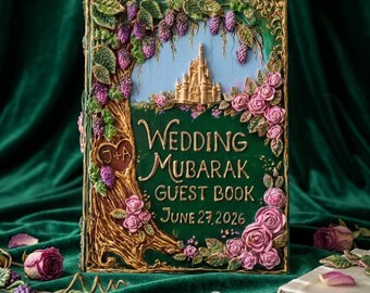 Personalized Wedding Mubarak Guest Book, 3D Fairytale Nikah Keepsake.