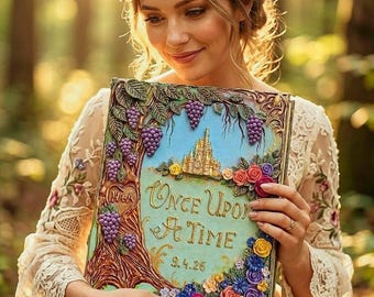 Garden Fairy Tale Wedding Guest Book, Wildflower Wedding Storybook, Custom Castle Meadow memories album, 3D Floral Journal