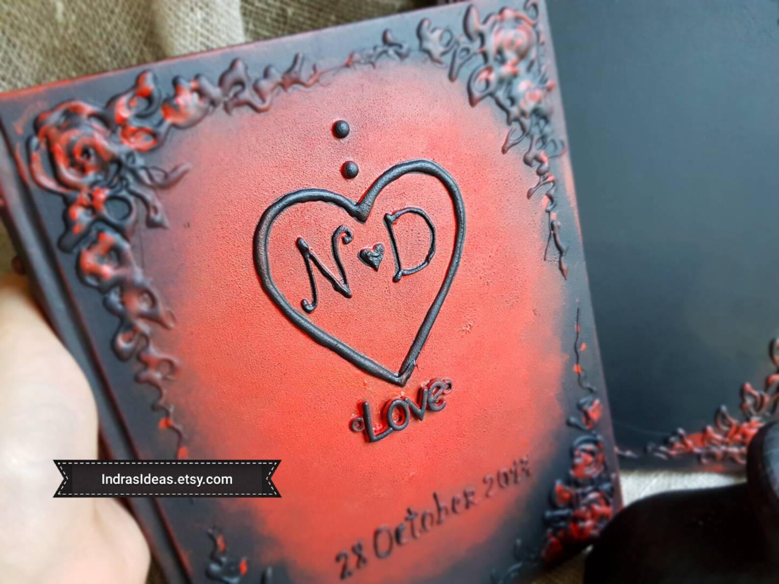 Black Guest Book Black Red Wedding Guest Book Personalized Etsy