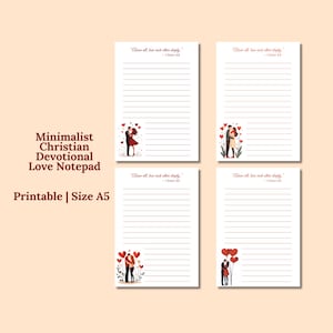 Christelijke devotionele liefde Kladblok afdrukbaar A5 | Bijbelvers liefde briefpapier | Minimalistisch Faith-lined papier