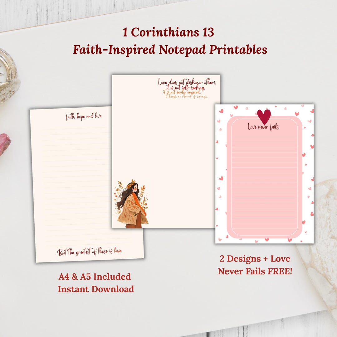 1 Corinthians 13 Printable Notepad Set | Christian Valentine Stationery ...