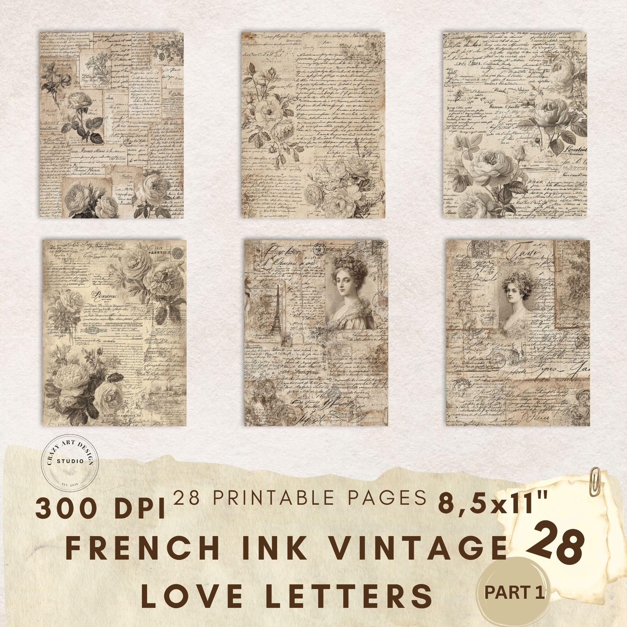 French Vintage Inked Love Letters Junk Journal Digital Kit, Antique ...