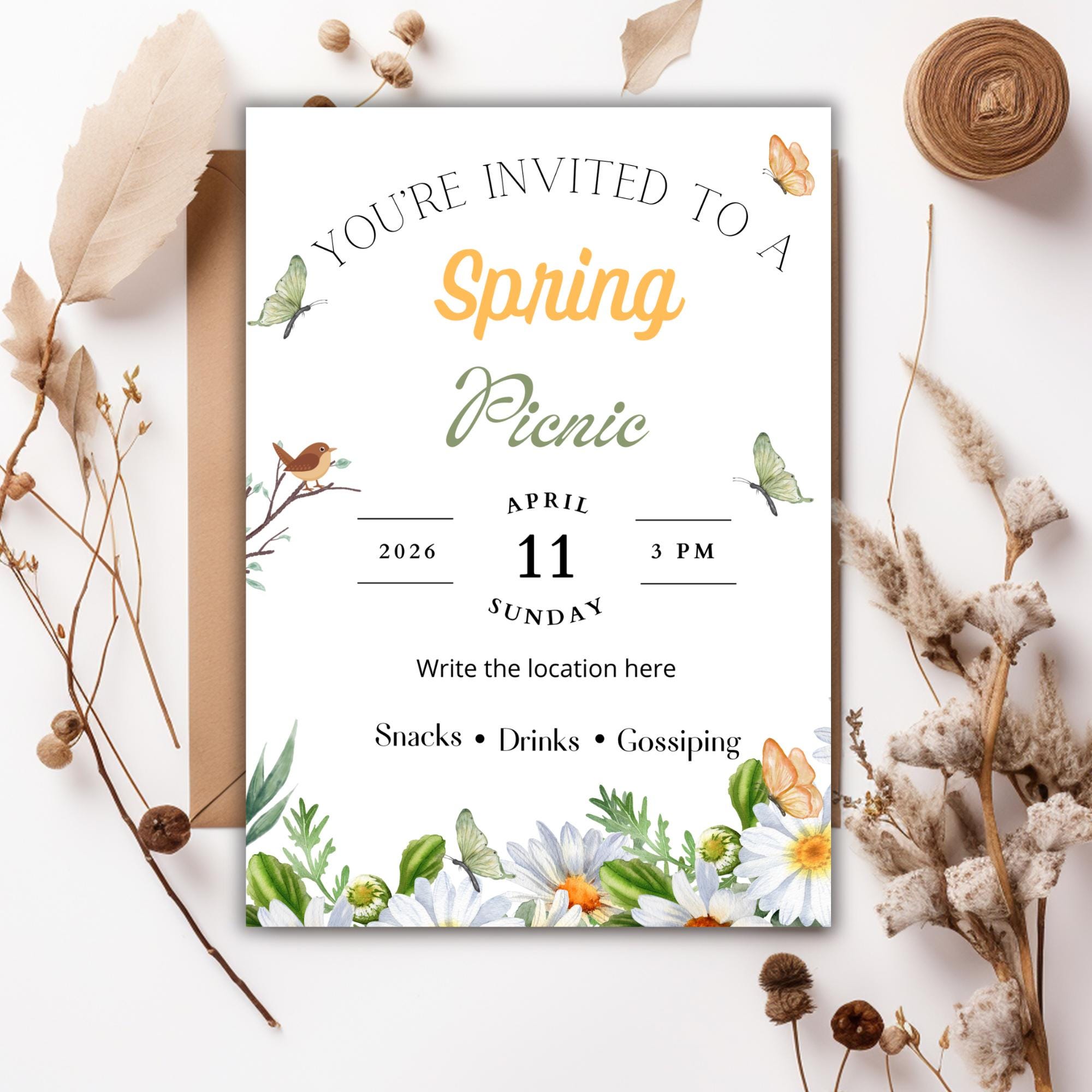Spring Picnic Invitation Spring Picnic Invitation Template, Editable Canva Invitation, Digital ...