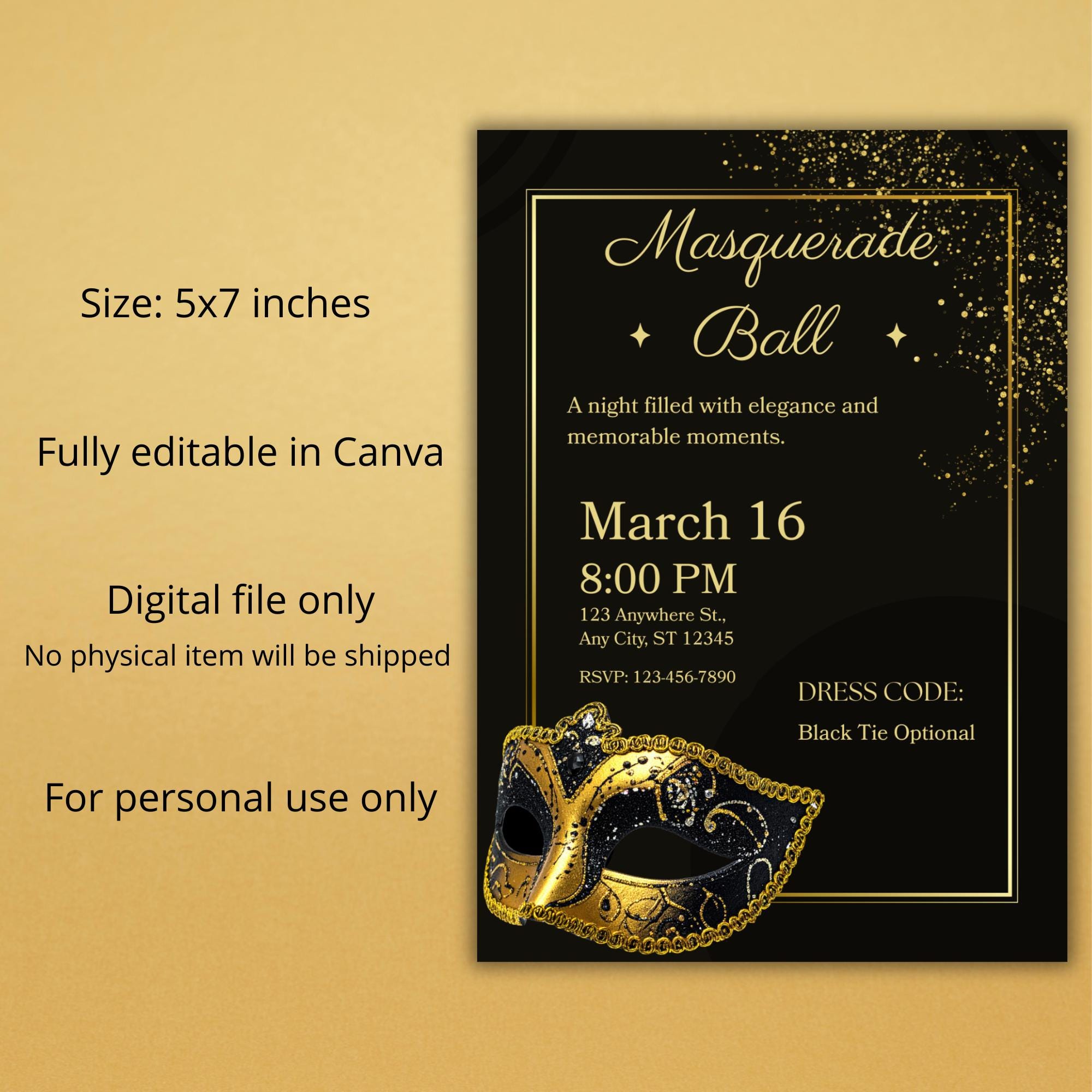 Ball Invite Masquerade Ball Invitation Template, Elegant Black Tie Event Invitation ...