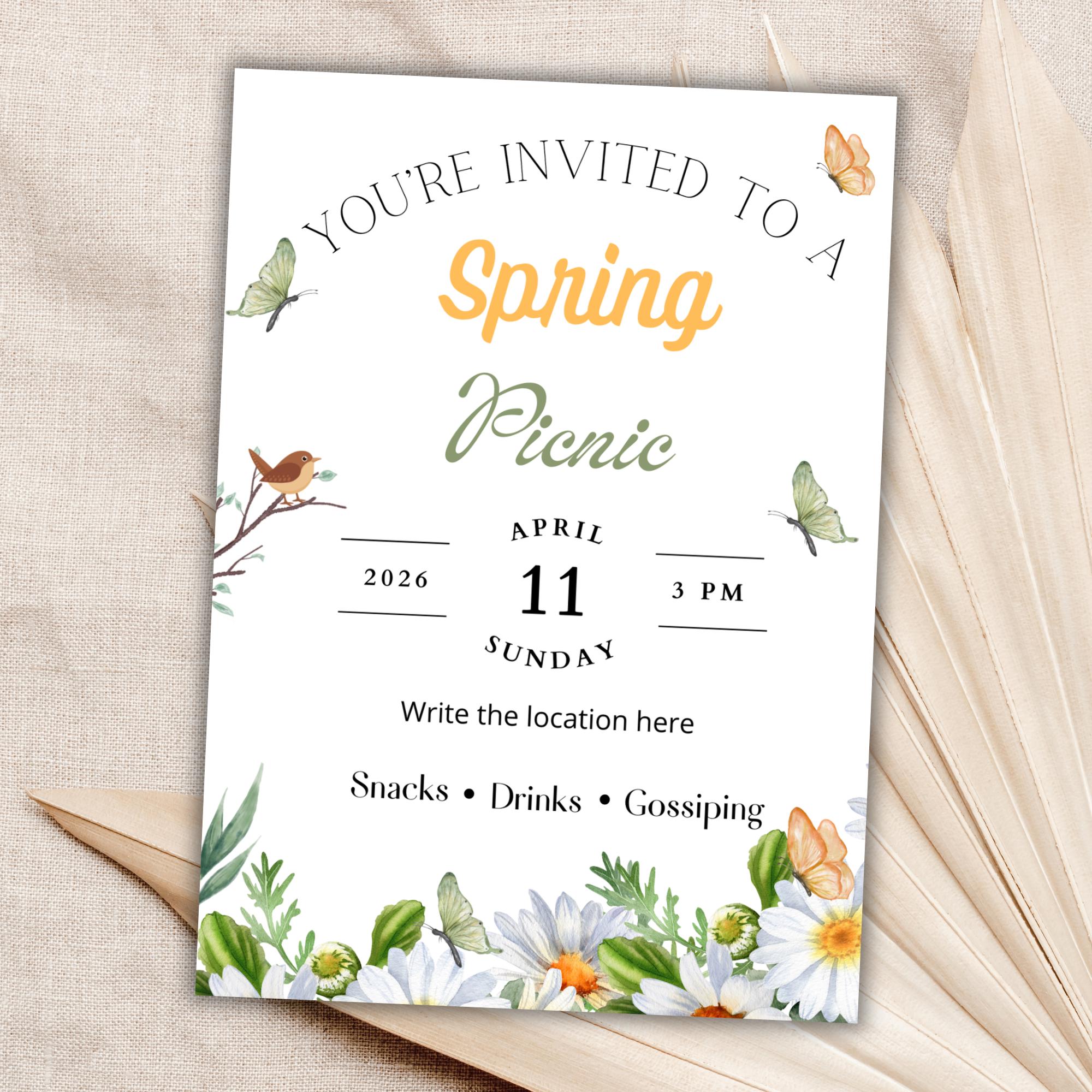 Spring Picnic Invitation Spring Picnic Invitation Template, Editable Canva Invitation, Digital ...