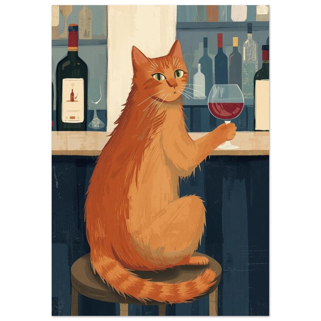 Ginger Cat Drinking Wine Fine Art Print, Wall Art - Etsy