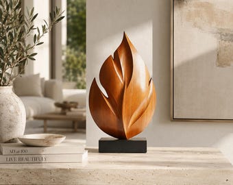 Scultura astratta a forma di fiamma in legno, decorazione da tavolo moderna, regalo unico per l'inaugurazione della casa.