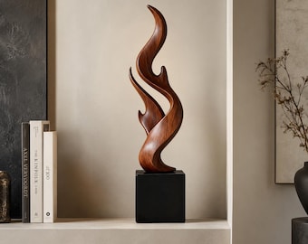 Escultura abstracta de madera flameada para decoración moderna de estanterías y regalo para amantes del arte.