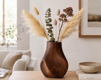 Geometrisk trävas för torkade blommor, bohemisk minimalistisk bordsdekoration, inflyttningspresent