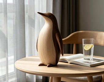 Scultura in legno a forma di pinguino per decorare mensole in stile moderno e ideale come regalo per gli amanti dei pinguini.