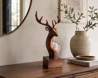 Handcrafted Wooden Deer Bust Mantel Decor Unique Gift for Nature Lovers