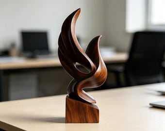 Scultura astratta in legno a forma di fiamma, moderna decorazione per scrivania da ufficio, regalo per professionisti.