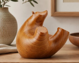 Scultura minimalista di orso in legno, animale astratto, decorazione da scrivania, regalo unico per gli amanti della natura.
