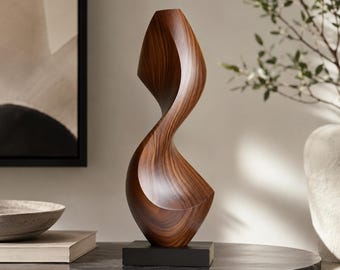 Scultura moderna astratta in legno, elegante oggetto d'arredo per la scrivania, ideale per l'ufficio in casa o come regalo per la nuova casa.